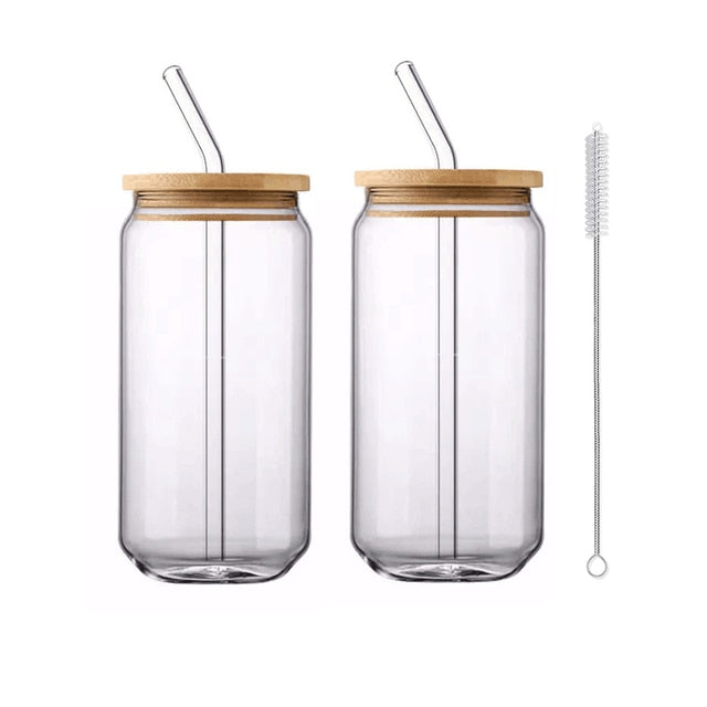 Zen Again Glass Cups with Lid and straw