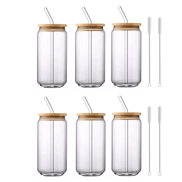 Zen Again Glass Cups with Lid and straw
